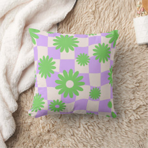Groovy Daisy Floral Chequerboard, Y2K 90s Cushion