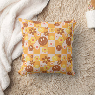 Groovy Daisy Floral Chequerboard, Y2K 90s Cushion