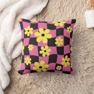 Groovy Daisy Floral Chequerboard, Y2K 90s Cushion