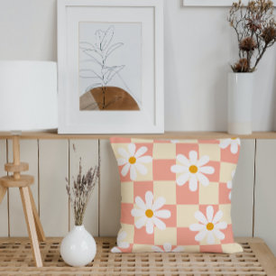 Groovy Daisy Floral Chequerboard, Y2K 90s Cushion
