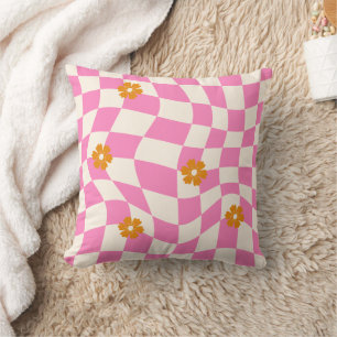 Groovy Daisy Floral Chequerboard, Y2K 90s Cushion