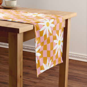 Groovy Daisy Floral Chequerboard, Y2K 90s  Short Table Runner