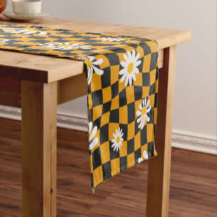 Groovy Daisy Floral Chequerboard, Y2K 90s  Short Table Runner