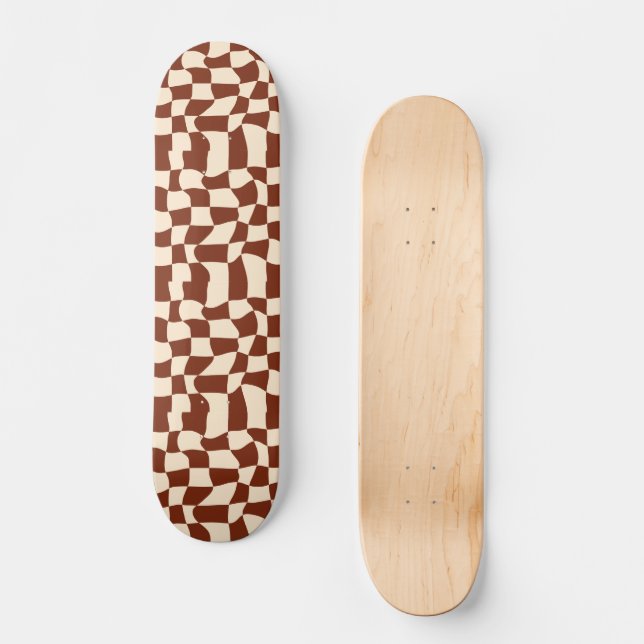 Groovy Daisy Floral Chequerboard, Y2K 90s Skateboard (Front)