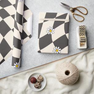 Groovy Daisy Floral Chequerboard, Y2K 90s Wrappin Wrapping Paper
