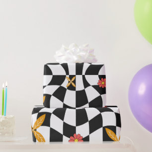 Groovy Daisy Floral Chequerboard, Y2K 90s Wrappin Wrapping Paper