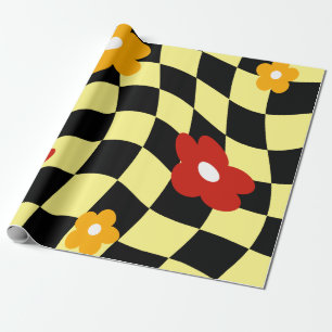 Groovy Daisy Floral Chequerboard, Y2K 90s Wrappin Wrapping Paper