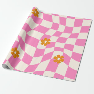 Groovy Daisy Floral Chequerboard, Y2K 90s  Wrappin Wrapping Paper
