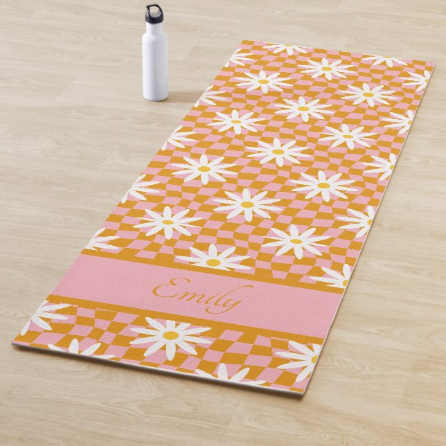 Groovy Daisy Floral Chequerboard, Y2K 90s Yoga Mat (In Situ)