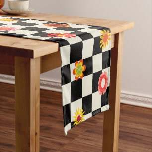 Groovy Daisy Floral Chequerboard, Y2K Short Table Runner