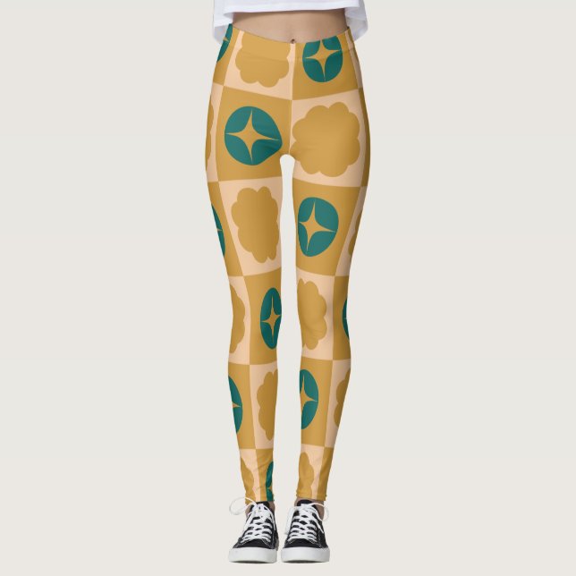 Groovy Daisy Floral Heart Chequerboard, Y2K 90s Leggings (Front)