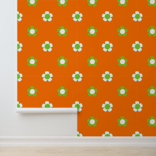 Groovy Daisy Floral - Orange, Lime & White Wallpaper