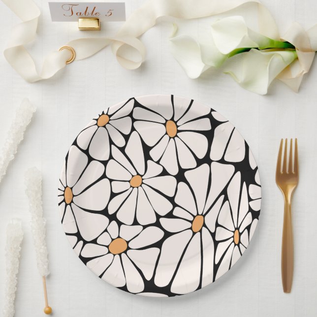  Groovy Daisy Flower Boho Retro  Paper Plate (Wedding)