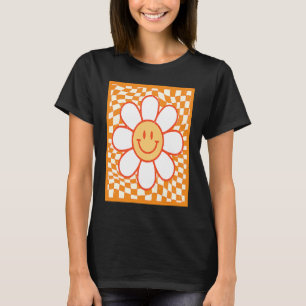 Groovy Daisy Happy Face Flower Chequered Cute For T-Shirt