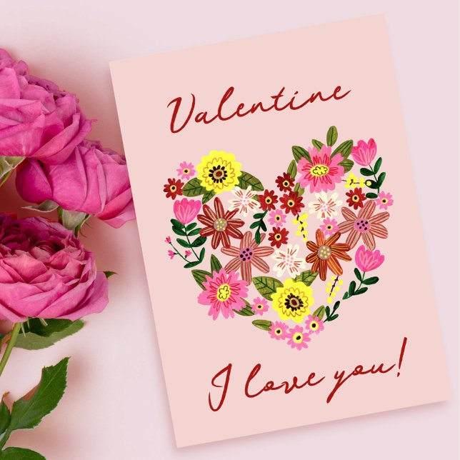 Groovy Daisy Pink Flower heart Valentine Holiday Card (Creator Uploaded)
