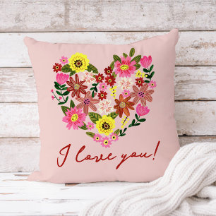 Groovy Daisy Pink Flower heart Valentine Holiday Cushion