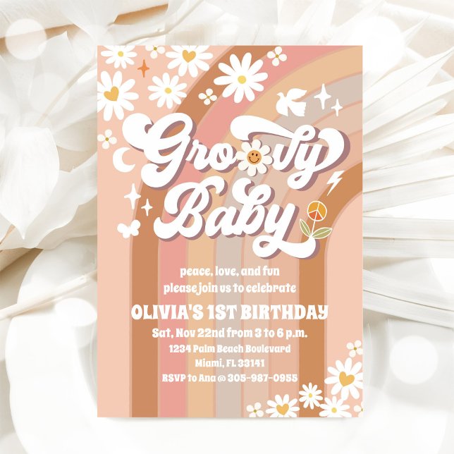 Groovy Daisy Rainbow Birthday Invitation (Creator Uploaded)