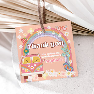 Groovy Daisy Rainbow Birthday Party Square Favour Tags