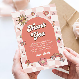 Groovy Daisy Retro 1st Birthday Party Thank You Card