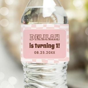 Groovy Daisy Retro 1st Birthday Party Water Bottle Label