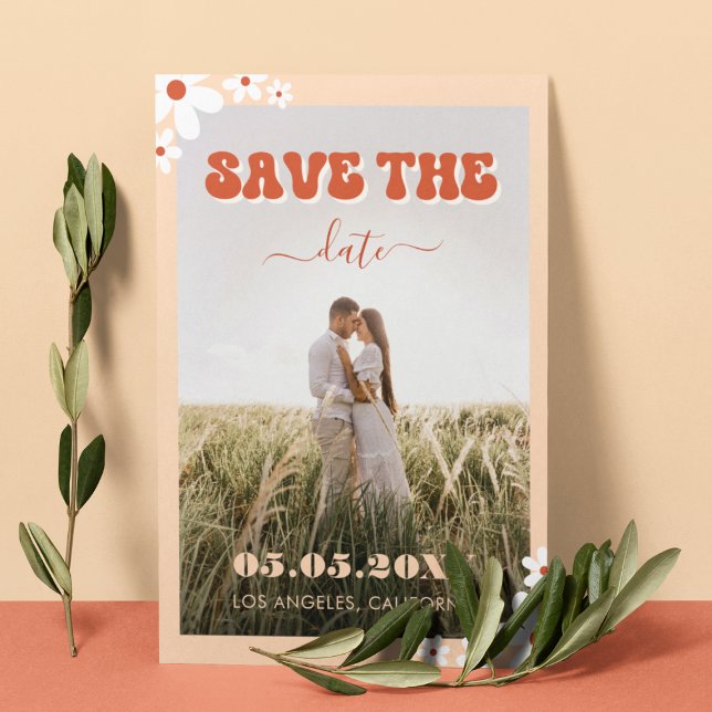 Groovy Daisy Retro Hippie 70s Seventies Wedding Save The Date (Creator Uploaded)