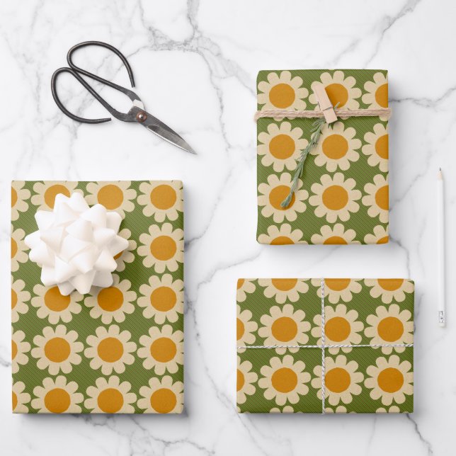 Groovy Daisy Spring floral  Wrapping Paper Sheet (Front)