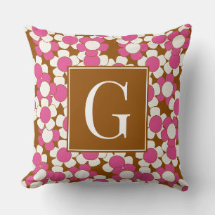 Groovy Daisy Toss - Brown, Hot Pink & White Cushion