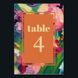 Groovy Deco Painting Wedding Table Number<br><div class="desc">Light yellow text over orange rectangle shape with oil painting inspired floral background.</div>