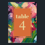 Groovy Deco Painting Wedding Table Number<br><div class="desc">Light yellow text over orange rectangle shape with oil painting inspired floral background.</div>