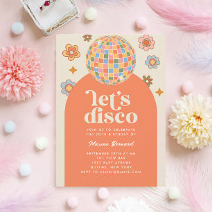 Groovy Disco Ball 70s Adult Birthday Invitation