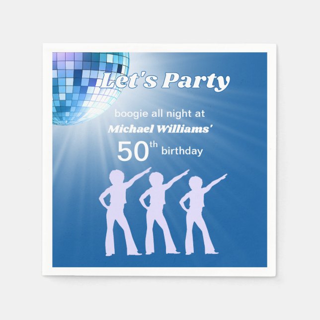 Groovy Disco Ball Blue Mans 50th Birthday Napkin (Front)
