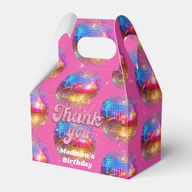 Groovy Disco Ball Gold Pink Glitter Birthday Party Favour Box (Front Side)
