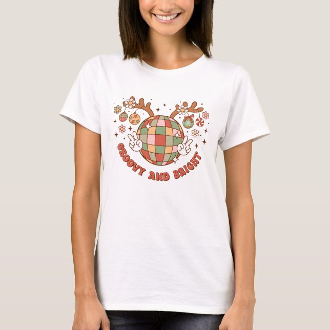 Groovy Disco Ball Reindeer T-Shirt (Front)