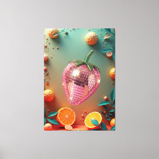 Groovy Disco Ball Strawberry Fruit Pop Art Wall  Canvas Print (Front)