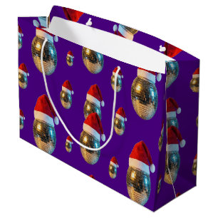 Groovy Disco Ball with Santa Hat Retro Party Large Gift Bag