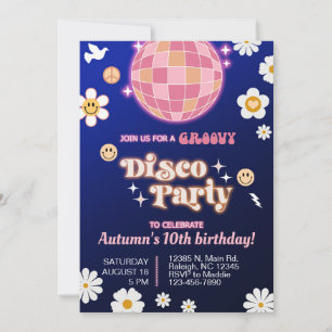 Groovy disco party girl birthday invite retro 70's