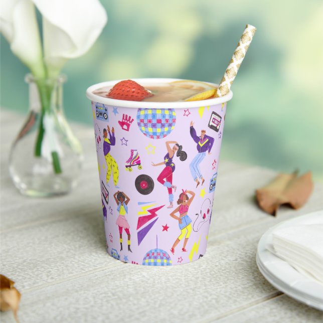 Groovy Disco Purple Party Retro 80s Lila Purple Paper Cups (Insitu)