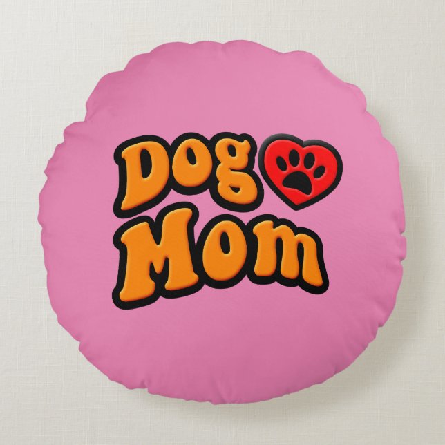 Groovy Dog Mum Drawing Round Cushion (Front)