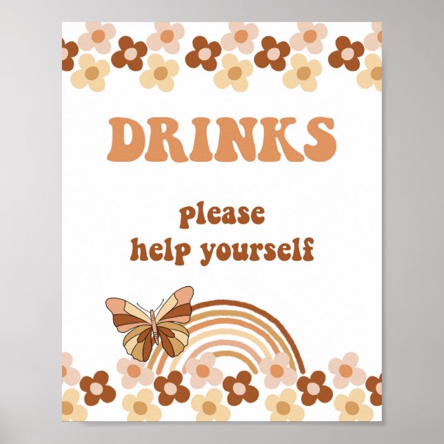 Groovy Drinks Party Sign Retro Hippie (Front)