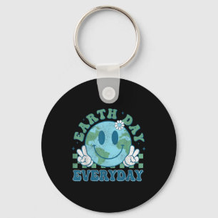 Groovy Earth Day 2025 Everyday Smile Face Save The Key Ring