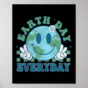Groovy Earth Day 2025 Everyday Smile Face Save The Poster