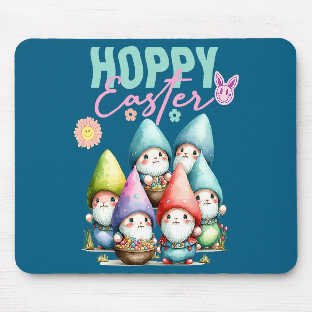 Groovy Easter Bunny Spring Gnomes Easter Egg Hunti Mouse Pad (Front)