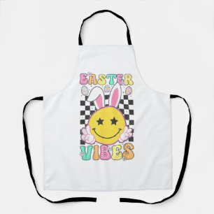 Groovy Easter Vibes Bunny Easter Day Smile Face Gi Apron