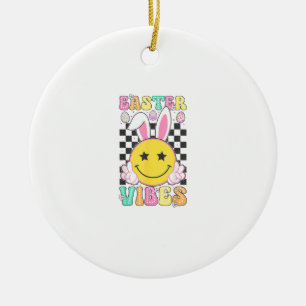 Groovy Easter Vibes Bunny Easter Day Smile Face Gi Ceramic Tree Decoration