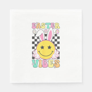 Groovy Easter Vibes Bunny Easter Day Smile Face Gi Napkin