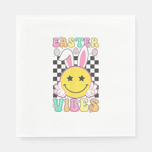Groovy Easter Vibes Bunny Easter Day Smile Face Gi Napkin (Front)