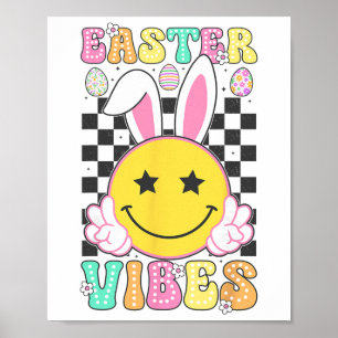 Groovy Easter Vibes Bunny Easter Day Smile Face Gi Poster