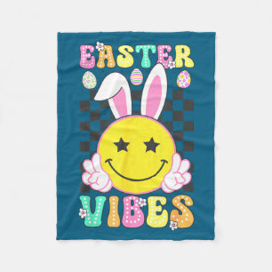 Groovy easter vibes bunny easter day smile faceGro Fleece Blanket