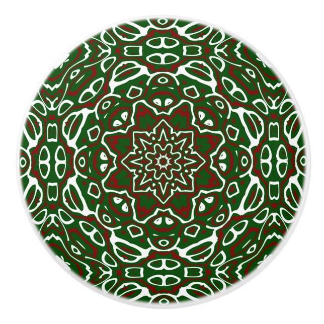 Groovy Eclectic Ornate Christmas Mandala Pattern Ceramic Knob (Front)
