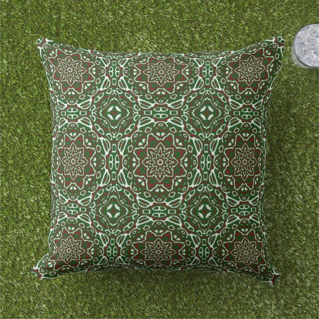 Groovy Eclectic Ornate Christmas Mandala Pattern Cushion (Grass)